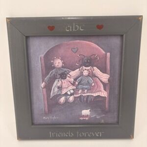 Vtg Mary Hughes Signed Folk Art Print Friends Forever Dolls Nursery Decor